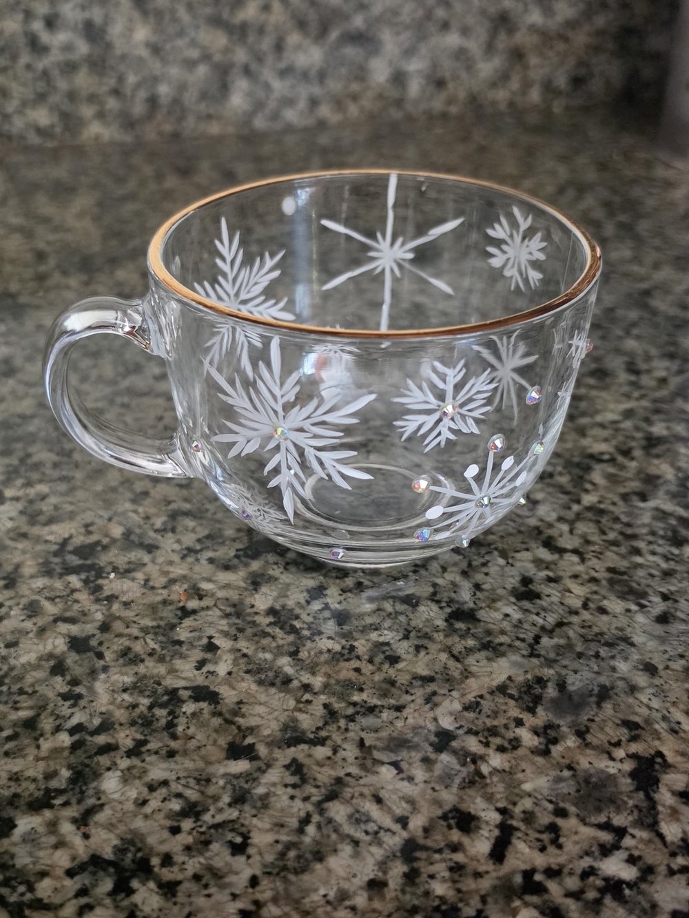 Glass Snowflake Accent Mug with Gold Rim - Picture 1 of 6